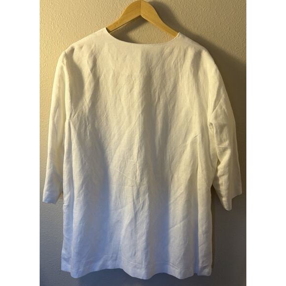 Vintage Bob Mackie Size XL 3/4 Linen Blend White Bird of Paradise Tunic Pockets - Picture 2 of 8